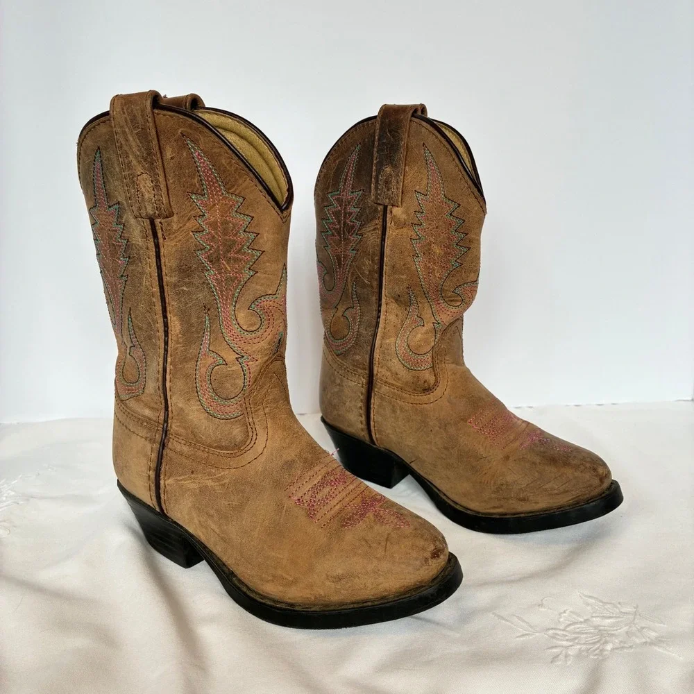 Smoky Mountain Boots Cowboy Kids 12 Leather Western Stitching Cowgirl Country